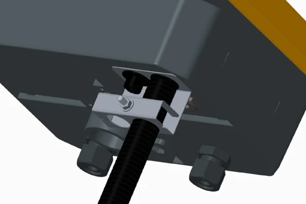 Unteransicht Photon Anschlusskasten SEW95-LWL mit Kabelschutzschlauch, Schutzschlauchabfangung