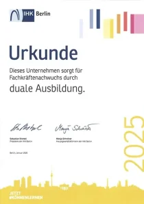 IHK Urkunde duale Ausbildung für Photon